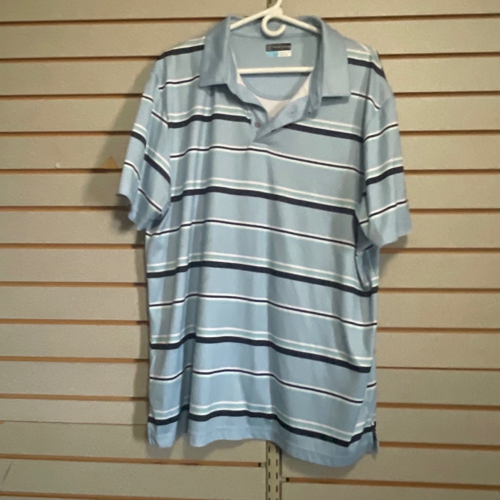 PGA Tour Pro Series Mens XXL Polo‎ Shirt Blue Striped Athletic Fit Short Sleeve